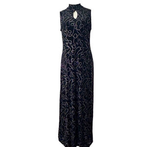 Ronni Nicole by Cuida Black Rhinestone Swirl Mock Neck Maxi Dress Size 12